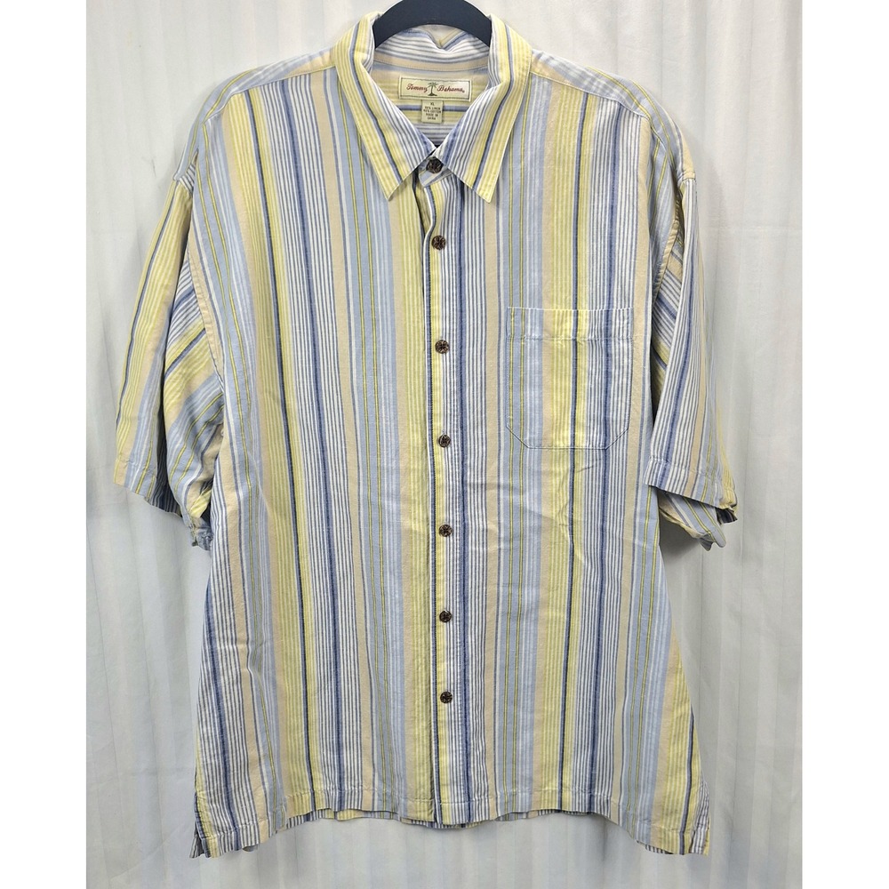 Tommy Bahama Mens XL Linen Cotton Striped Short Sleeve Button Down Camp Shirt